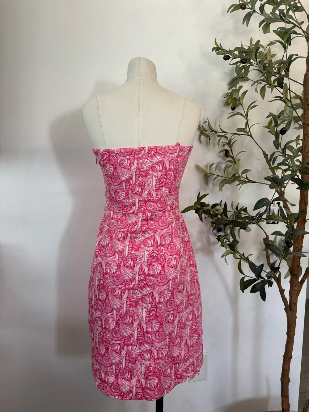 Vineyard Vines Pink Strapless Shell Print Dress Size 2 Cotton Blend Preppy